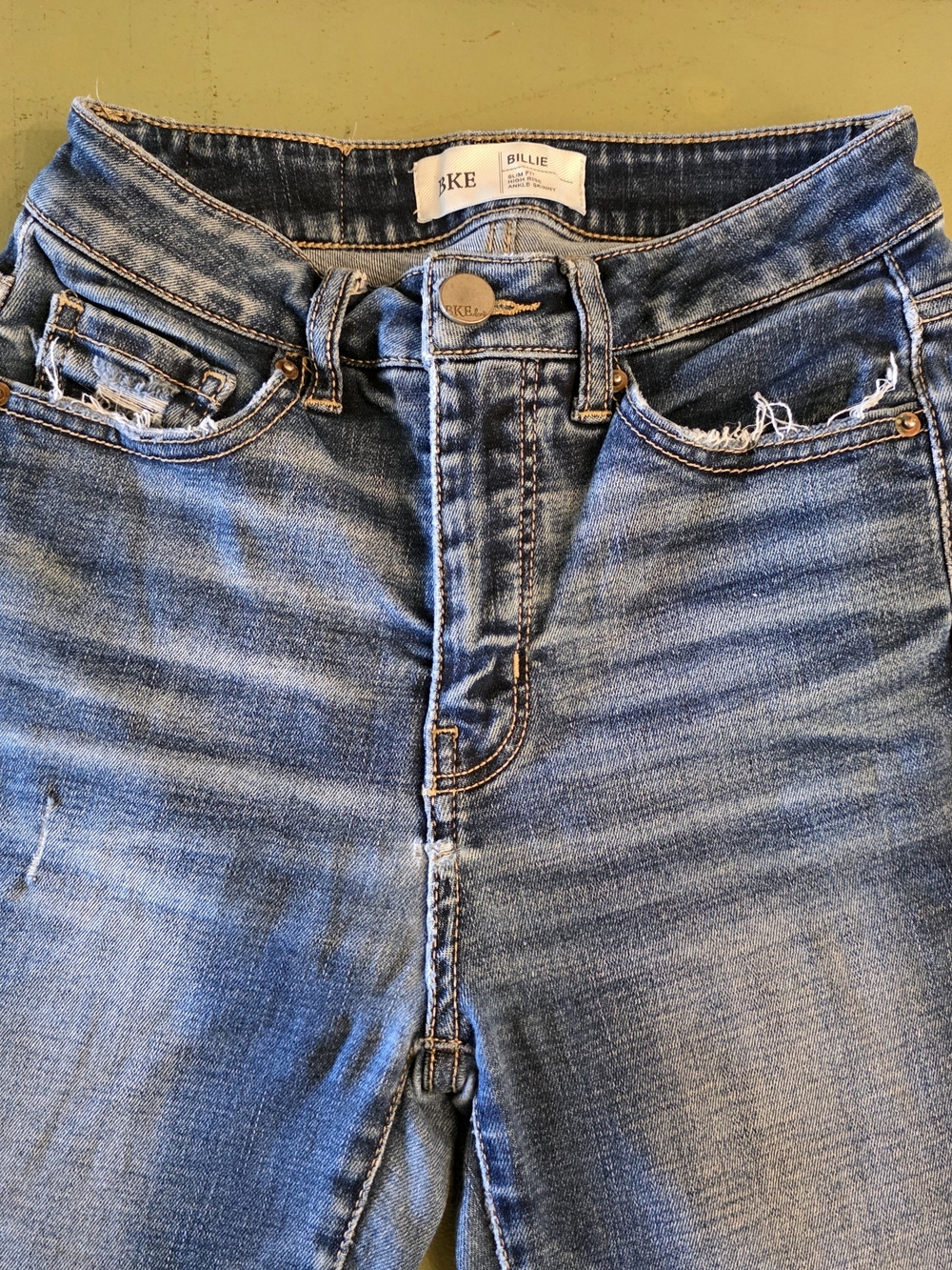 Women's BKE Buckle Billie Jeans 24 Slim Highrise Factory Destroyed Blue GUC